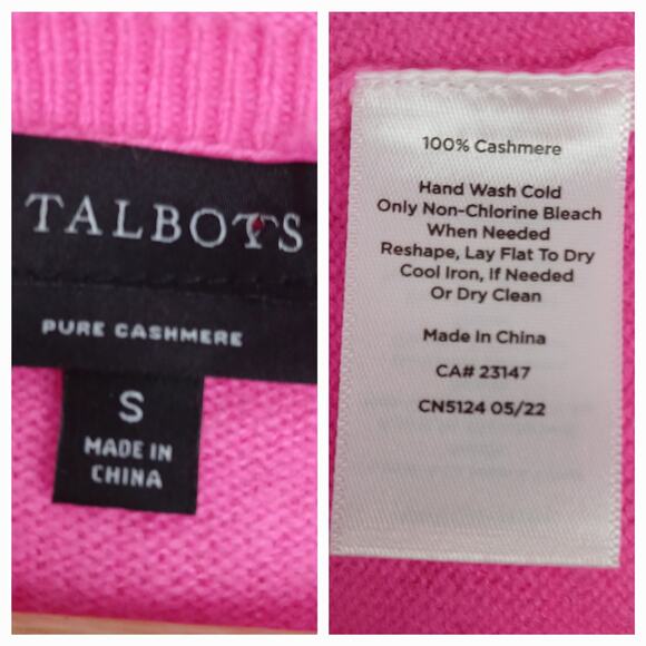Talbots SZ S Pure Cashmere Crew Neck Sweater Bright Pink NWOT - Picture 5 of 7